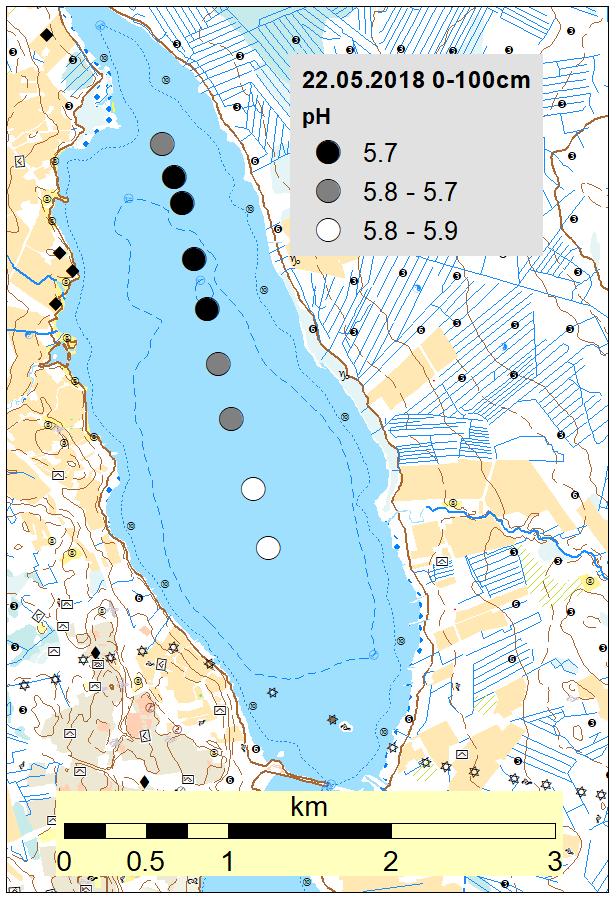 Kuitenkin etelästä pohjoiseen etenevä virtaus ja/tai tuulten aiheuttamat virtaukset ovat siirtäneet kuormittunutta vettä kohti altaan pohjoisosaa.