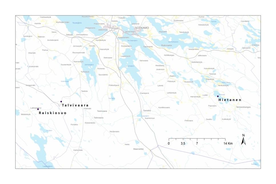 10.3 Materiaali ja menetelmät 10.3.1 Järvisedimentti- ja turvenäytekohteet Järvikohteeksi valittiin Sotkamossa sijaitseva Hietanen (Kuva 70), jonka valuma-alueelle on suunnitteilla Sotkamo Silverin hopeakaivos.