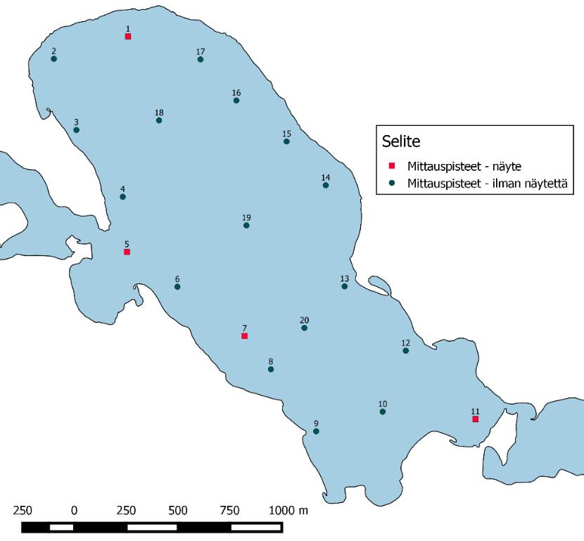 Liite 9a. Hietanen järven mittauspisteiden tiedot Mittauspiste Koordinaatit (WGS-84) Arvioitu syvyys Mittaussyvyys [m] # Leveyspiiri Pituuspiiri [m] 1 2 3 4 5 1 63.999816176787732 28.