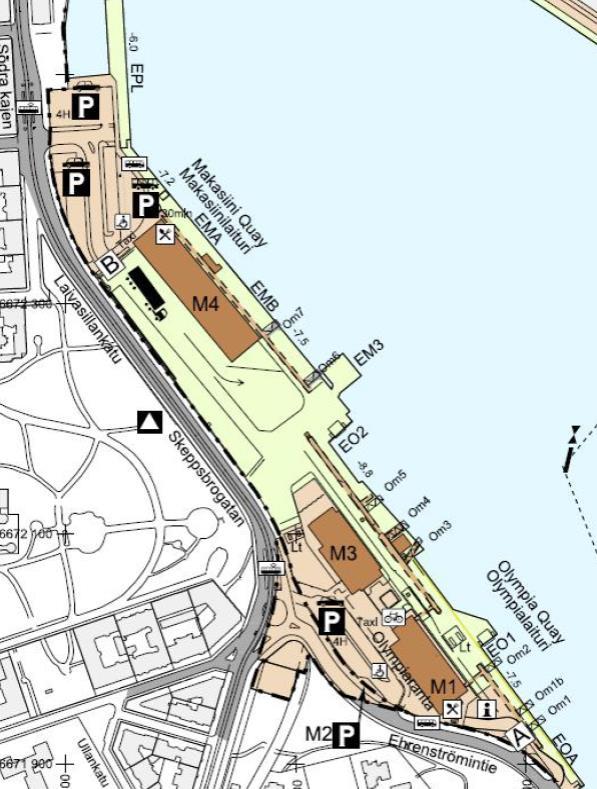 Kuva 2. Olympiaterminaalin rakennukset M1 ja M3. Makasiiniterminaali M4. (Lähde: Helsingin Satama Oy) Kuva 3.