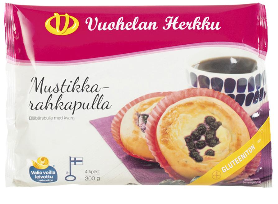 Makeat Mustikka-rahkapulla 300 g (4 x 75 g) Vuodesta toiseen Vuohelan myydyimpiä tuotteita. Huom! Teemme pakkausuudistusta ja tälle tuotteelle tulossa uusi ilme tämän vuoden aikana.