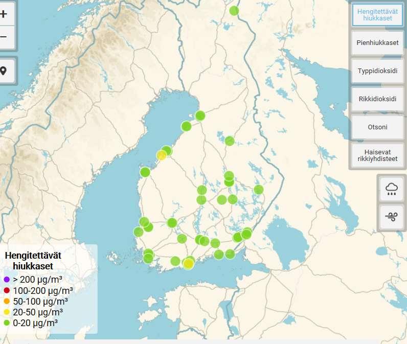 Taustaa Suurimmat kaupungit seuraavat ilmanlaatua mittauksin Mittausverkko on harva hengitettävien hiukkasten (PM 10 ) mittausasemia enemmän; pienhiukkasten (PM 2,5 )