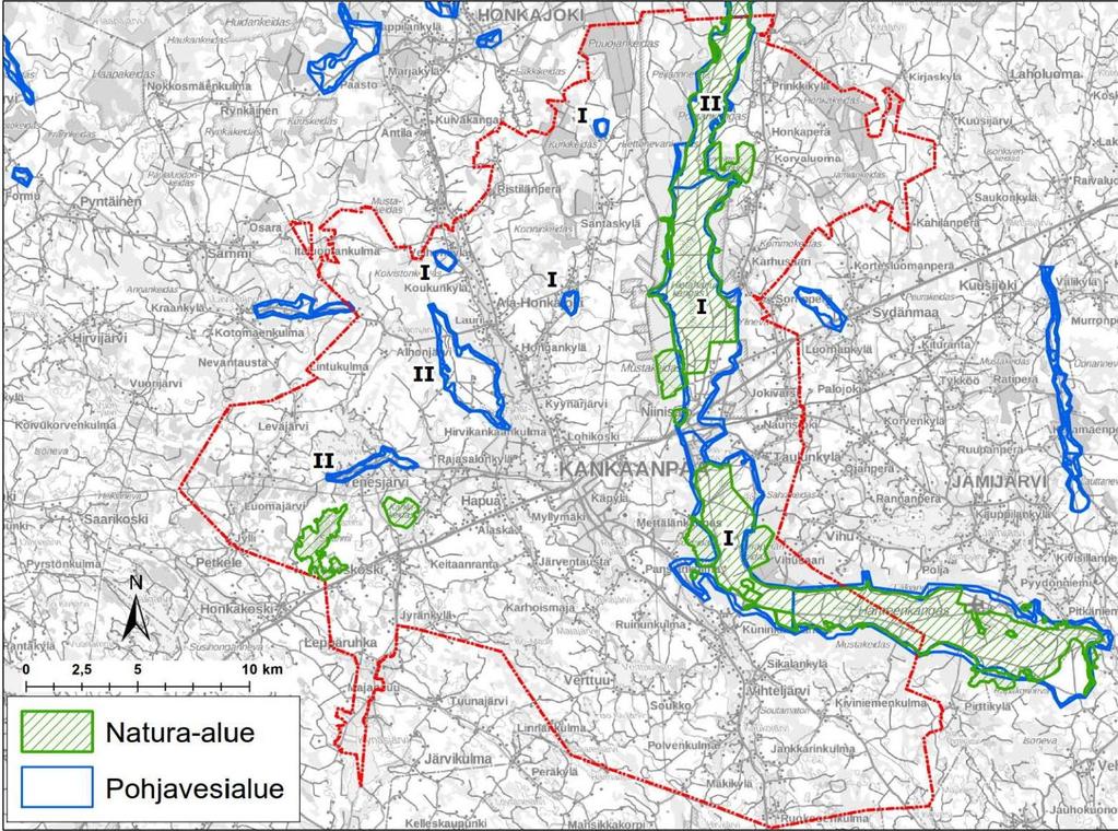 Pohjavedenottohankkeissa toimitaan usein myös Naturaalueella tai hanke voi vaikuttaa Natura-alueelle Esimerkki: Kankaanpään