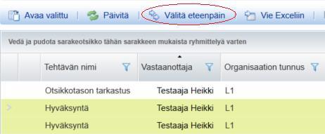 nimeä laskulle). 1. Avaa Laskujen hallinta\kierto ja valitse Avoin (jos olet siirtämässä tarkastajan tai hyväksyjän hylkäämää laskua, valitse Hylätty ). Klikkaa Hae-painiketta. 2.