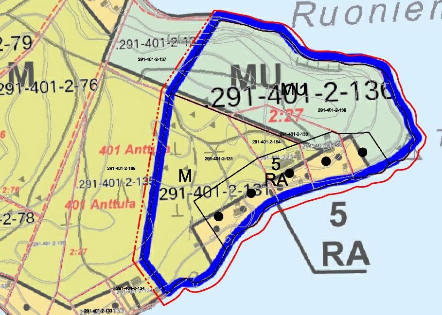 RA-alueilla loma-asunnon etäisyys keskivedenkorkeuden mukaisesta rantaviivasta tulee olla vähintään 25 metriä.
