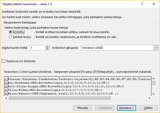 Suodatuskokeilu-lomakkeelle ja muuta suodatusta sillä niin että saat näkyviin kaikki viestintätieteiden tiedekunnan (COMS) opiskelijat (ja vain heidät). Tehtävän 1 vastaukseksi: Dokumentti H5T1.