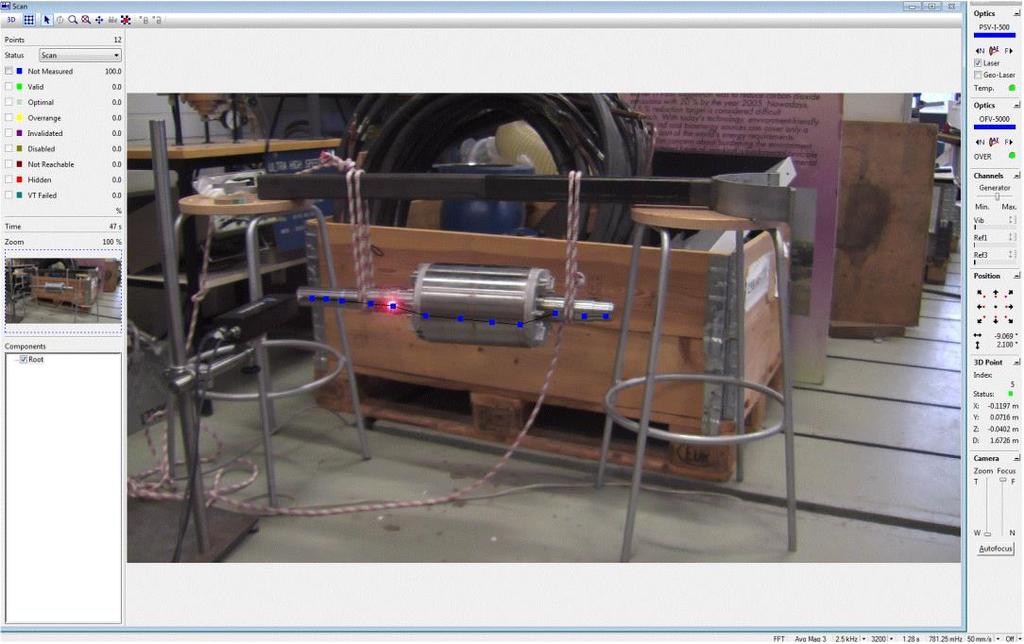 36 Measurement points were marked with a reflection point to avoid scattering of the laser light, total of 12 measurement points were used.