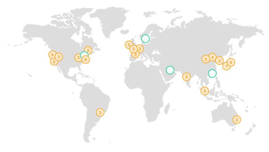 16 Amazon Web Servicesillä on alueita (region) lähes jokaisella mantereella.