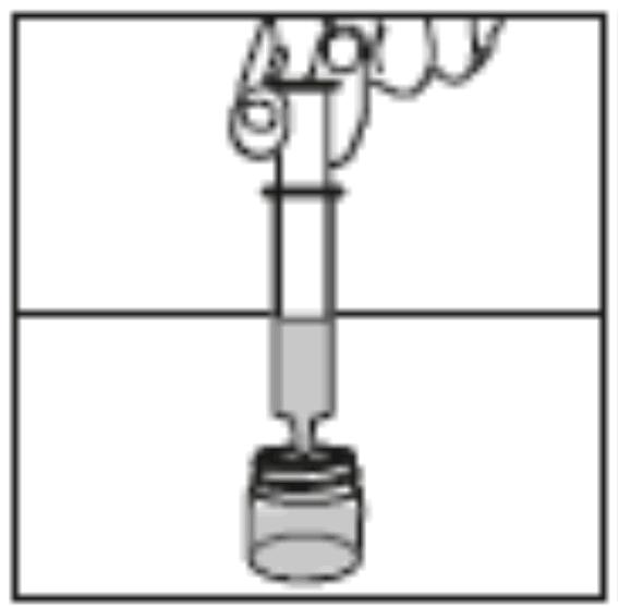 Vaihe 4. Tyhjennä ruisku a. Tyhjennä neste ruiskusta sekoituslasiin työntämällä mäntää hitaasti (ks. kuva 5). Kuva 5 Vaihe 5.