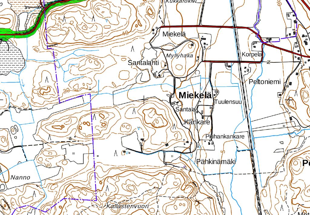 teollisuus- tai julkinen rakennus Muu rakennus Lomarakennus Pistemäinen melulähde Viivamainen melulähde Hankealue Nykyinen tuhkanläjitysalue Kenttävaihtoehdot A ja B VE1b HANKEVAIHTOEHTO VE2