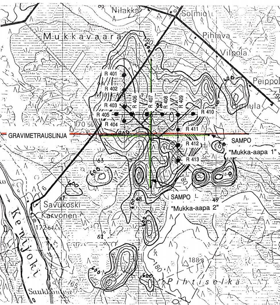 7 Kuva 2. Iskuporareikien sijainti ja numerointi. Ote topografikartasta 3733 01 C, mittakaava 1: 20 000.