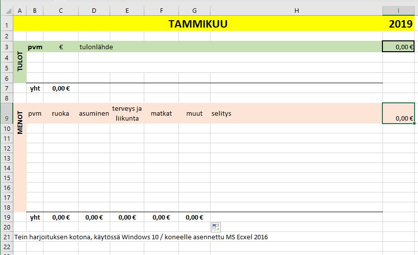 Solun taustan väritys: ALOITUS/Fontti/Täyttöväri (HOME/Font/Fill Color) Rivin korkeuden muutos: Kakkospainikkeella saa vasemmassa reunassa rivinumeron päällä painamalla valikon, jossa on valinta