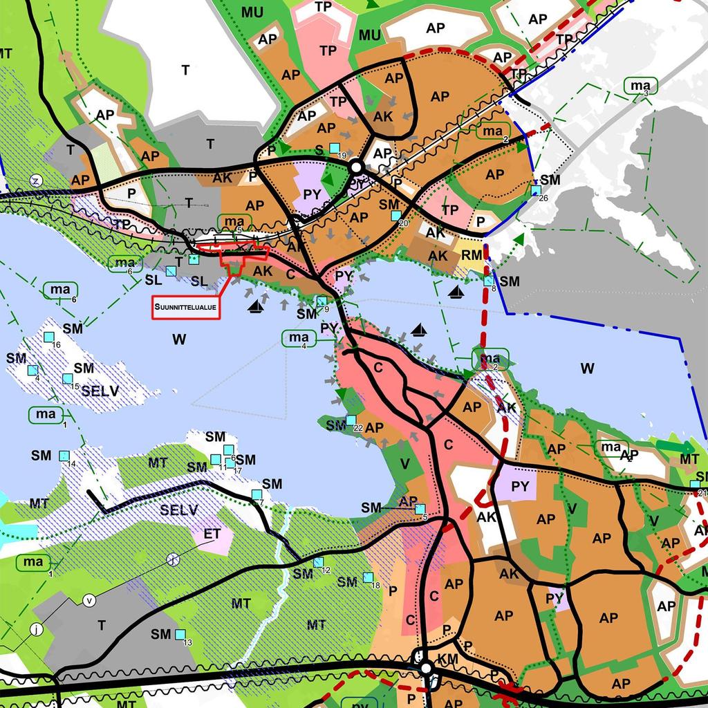 Yleiskaava Sastamalan keskustaajaman rakenneosayleiskaavassa vuodelta 2014 asemakaavamuutosalueelle on osoitettu keskusta-aluetta (C), kerrostalovaltaista aluetta (AK) ja lähivirkistysaluetta.