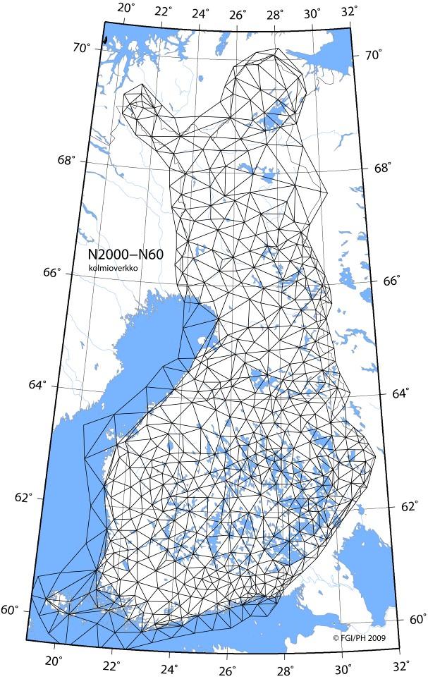 Kuva 1: N2000-N60 muunnospisteistön kolmioverkko 2.