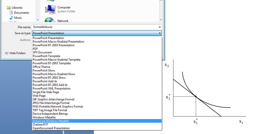 15 Metafile (EMF) (Enhanced Windows -metatiedosto) ja Save (Tallenna) (Kuvio 3). MS -ohjelmien 2010 -versioissa tallentamaan pääsee File (Tiedosto) -välilehdeltä. Kuvio 3.