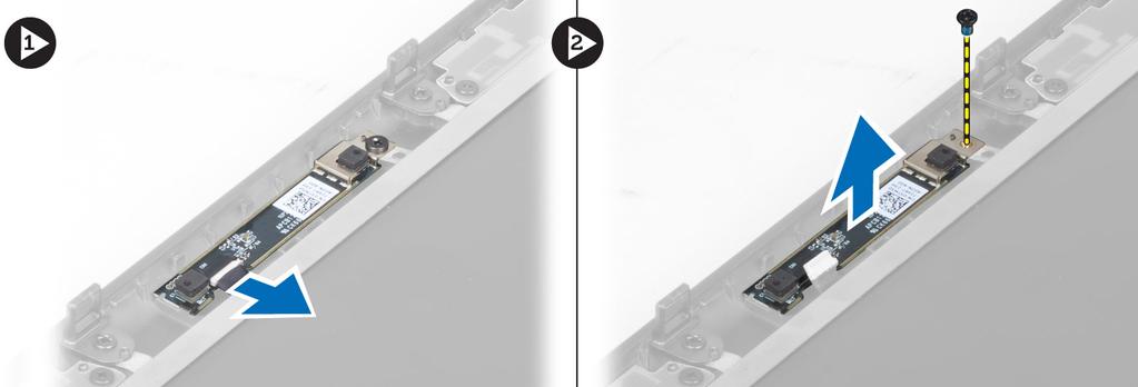 3. Liitä LVDS-kaapeli ja kiinnitä tarra. 4. Aseta näyttöpaneeli alkuperäiseen paikkaansa tietokoneeseen. 5. Kiristä ruuvit, jotka kiinnittävät näyttöpaneelin näyttöön. 6. Asenna seuraavat: a.