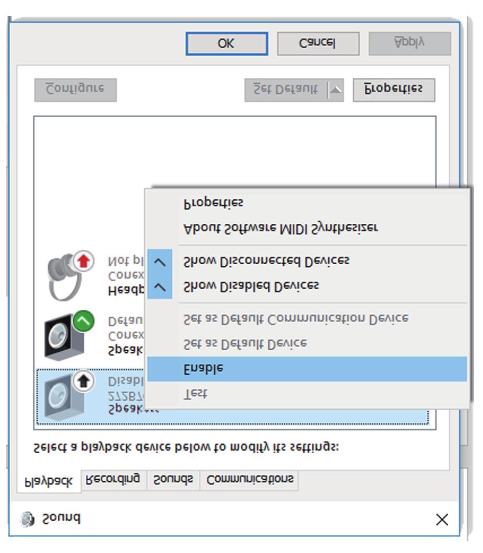 Vaihtaaksesi äänen lähtölähdettä, napsauta hiiren oikealla painikkeella oletusaudiolaitetta, napsauta Disable (Poista
