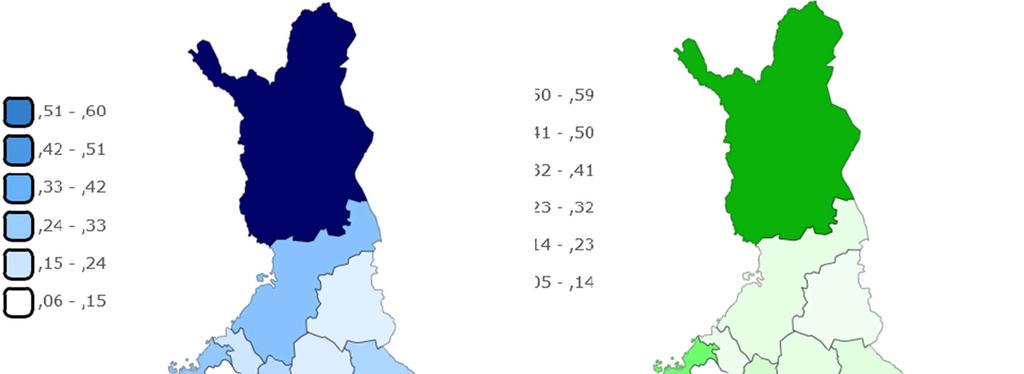 Ulkomaisten yöpymisten osuus (%) Järvi-Suomen maakunnissa sesongeittain 217 TALVIKAUSI 216-217 KESÄKAUSI 217 6 % sekä suurimmat