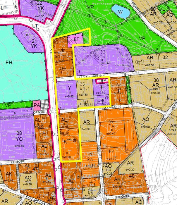 FCG SUUNNITTELU JA TEKNIIKKA OY Kaavaselostus 11 (17) Kuva 11. Ote voimassa olevasta asemakaavasta. Suunnittelualue keltaisella rajauksella.