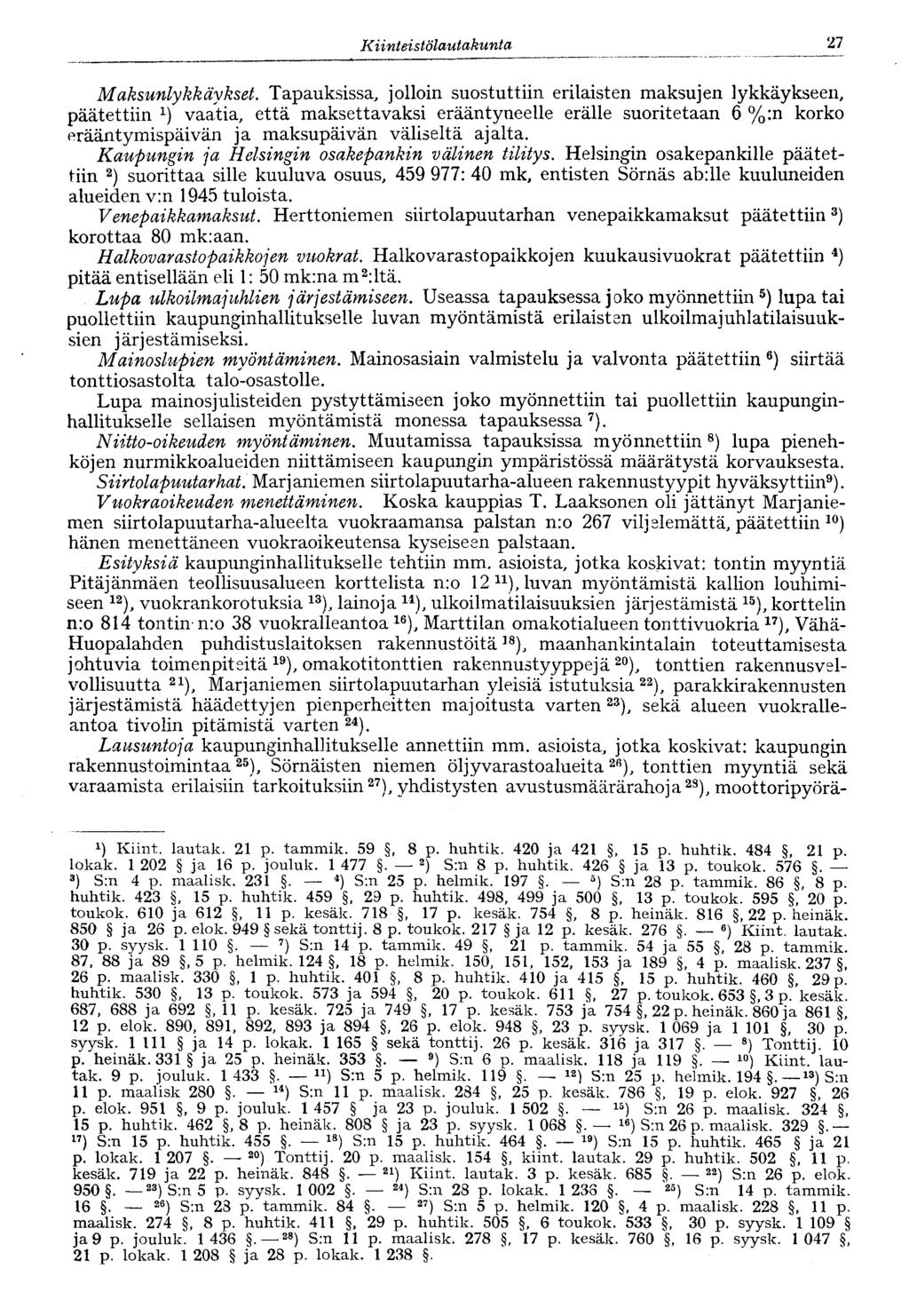 :]. Kiinteistölautakunta 27 Maksunlykkäykset.