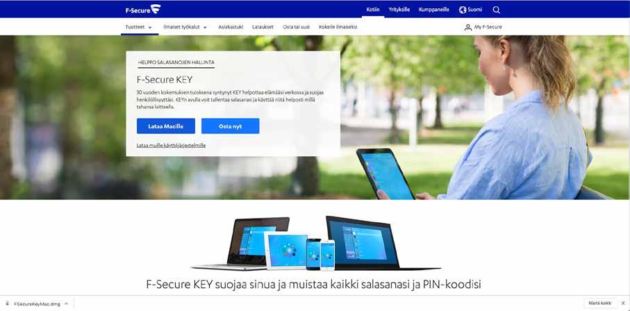 Sovelluksen lataaminen Aloita sovelluksen lataaminen avaamalla F-Secure KEY -sivusto osoitteesta: https://www.f-secure.