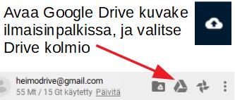 Valinnat vasemmalta lähtien Google Drive Google Pilvi Google Kuvat Asetukset kansio tietokoneessasi Näyttää pilvesi sisällön