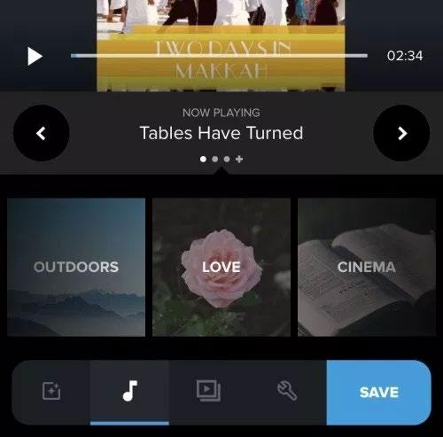 Muokataan ääntä! 1. Valitsemalla alhaalta nuotin kuvaa, voit valita valmiin musiikin videollesi vierittämällä 2.
