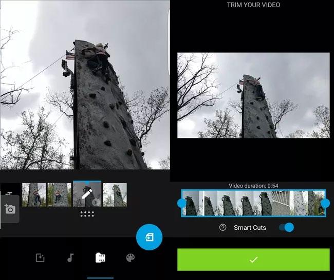 Asetukset ja aikajanan tarkistus 1. Voit tarkistaa aikajanasi, vaihtaa klippien paikkaa tai editoida tiettyä klippiä alhaalta play ikonia painamalla 2.