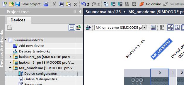 Ohelman siirto - siirto tehdään offline-tilassa - mene Device configuration kohtaan - valitse haluamasi yksikkö aktivoi BU (perusyksikkö) - valitse