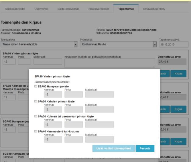 2. Toimenpiteen korotus/muutos Ostovoimat klikkaa Palvelusisällöt Kirjaa uusi ja siirryt -välilehdelle valitse toimipaikka ja työntekijä klikkaa Tee toimenpidemuutos valitse uusi toimenpide