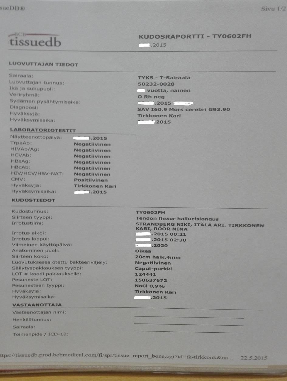 Kudosarkisto -TissueDb / BCB Medical (Web-pohjainen ohjelma)