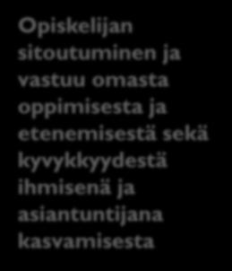 etenemisestä sekä kyvykkyydestä ihmisenä ja asiantuntijana kasvamisesta Oppimisympäristö Toimiva opetussuunnitelma Toimivat opetusjärjestelyt Viihtyisät ja turvalliset