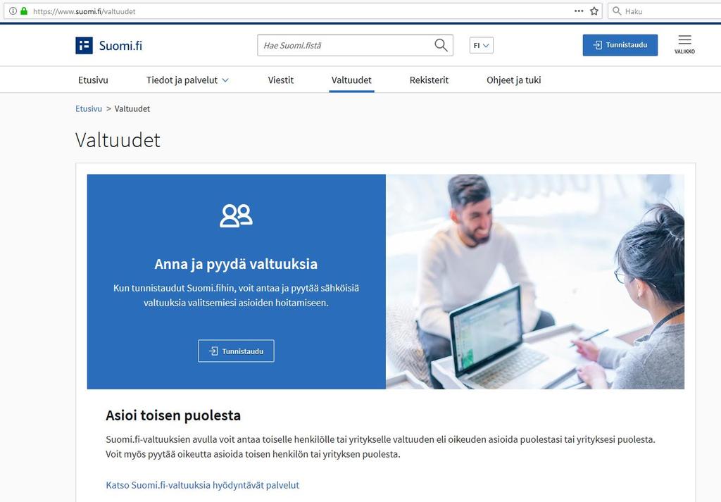 suomi.fi -valtuusrekisteri Valtuuden voi luoda suomi.