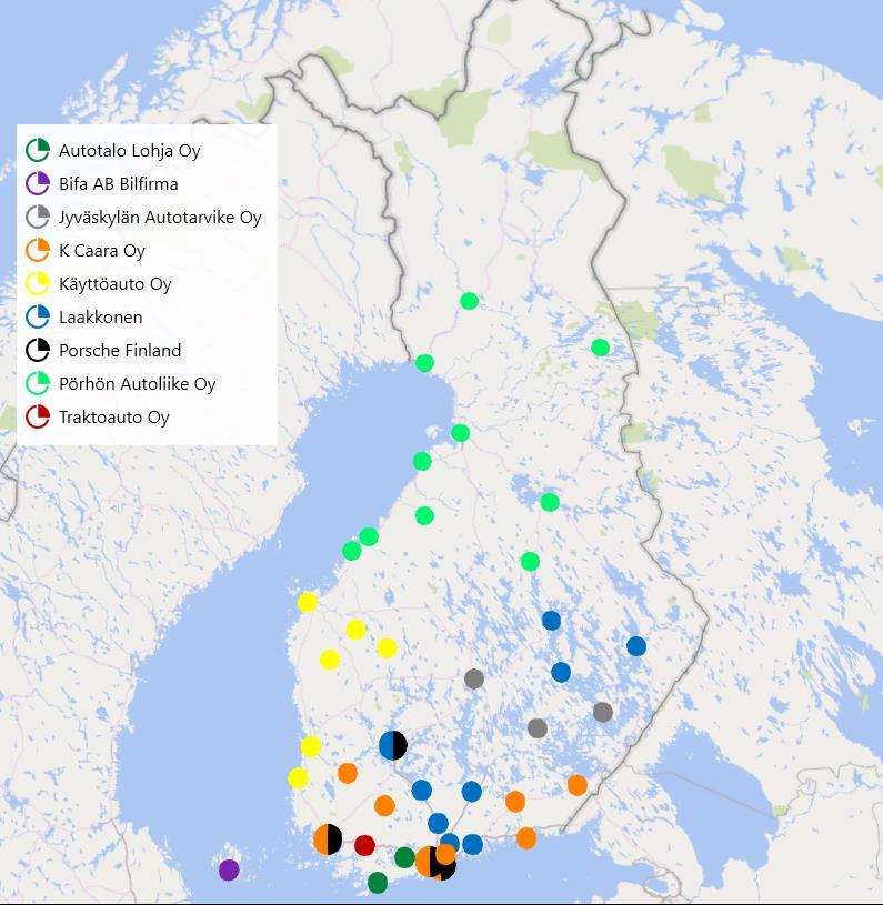 Vähittäismyynnin toimipisteet K-ryhmän autokauppa ja itsenäiset jälleenmyyjät K-Caara Helsinki, Espoo, Vantaa, Turku Uudet toimipisteet liiketoimintojen