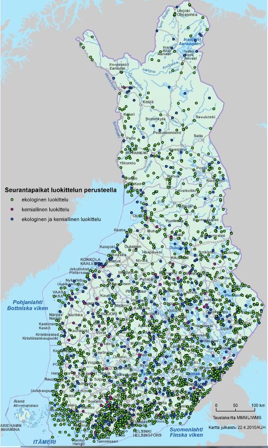 Nykyinen pintavesien valtakunnallinen seuranta Järjestetty VPD:n vaatimusten mukaisesti: Perusseuranta Referenssit, aikasarjat jne.