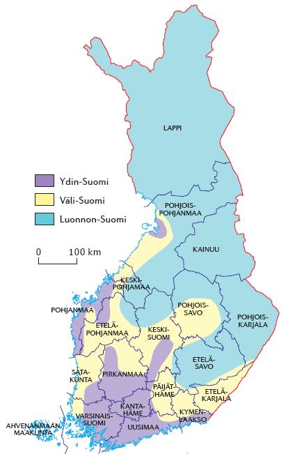 Suomen alueet taloudellisen toiminnan perusteella Kuva 94B 1.