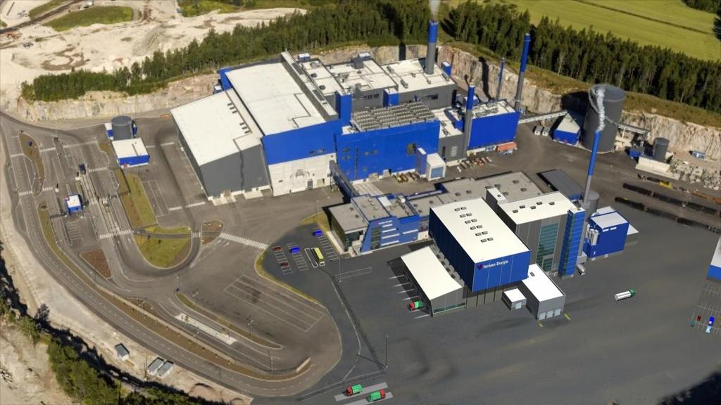 Kuva 6-5. VE2 mukaisen laajennusrakennuksen sijainti nykyisen voimalaitoksen itäpuolella. Bild 6-5. Placeringen av utbyggnaden i Alt2 öster om det befintliga kraftverket. 6.3.