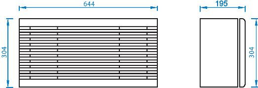 Termostaattisesti säätyvä lämmitin 20-950W Vetokytkin Laite toimitetaan joko oikea- tai vasenkätisenä Kuvassa vasenkätinen (tuloilmakammio vasemmalla) Kasettisuodatin F7, 166 x 266 x 24mm