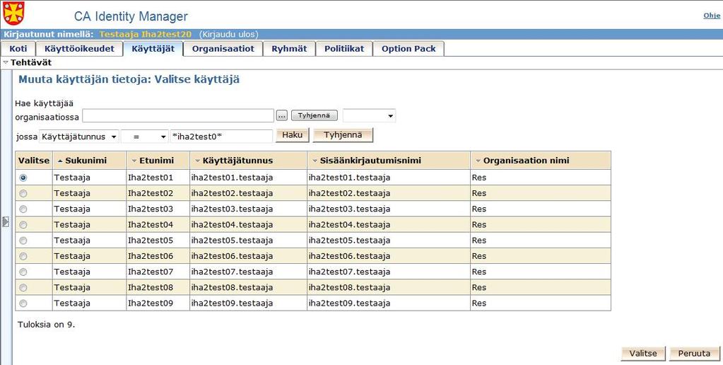 Käyttäjätietojen päivitys Käyttäjä- ja ryhmätietoja