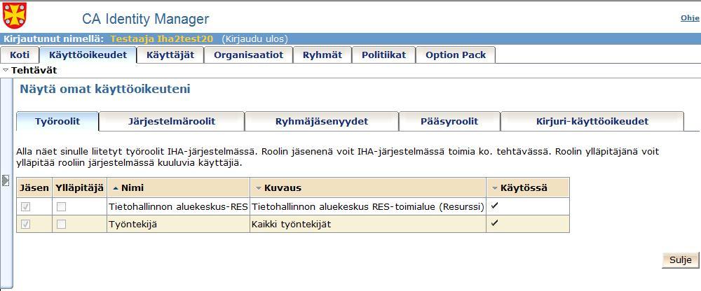 Oikeuksien katselunäyttö Rooleja, ryhmäjäsenyyksiä ja
