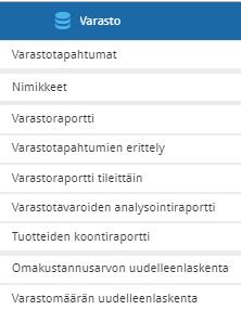 Varastolaskenta Merit Aktivassa Merit Aktivan Varasto-valikossa voidaan syöttää varaston alkusaldot, varastoon sisääntulot ja varastosta otot, varastojen keskinäiset siirrot sekä laatia erilaisia