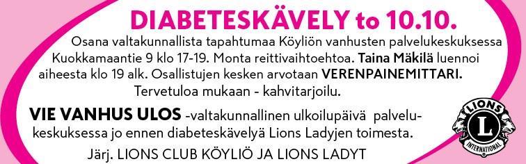 9 Diabeteskävelyt Lions 107M piirissä on toteutumassa diabeteskävelyjä