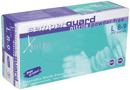 Semperguard XtraLite -nitriilikäsine, ohut Soveltuu laboratoriokäyttöön sekä on käytettävissä elintarviketeollisuudessa. Erittäin ohut kertakäyttöinen nitriilikumikäsine.
