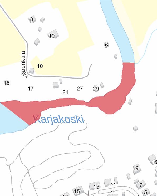 Virta-alue jatkuu kosken alapuoliseen suvantoon siten, kuin kosken virtaus yleisimmin on