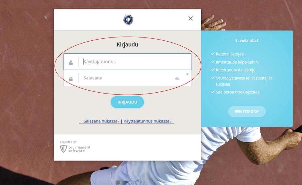 2.2 Rekisteröitymisesi jälkeen Rekisteröitymisesi jälkeen käytä Tennisässän sivujen ylänurkassa olevaa Kirjaudu -nappia sisään kirjautumiseen.