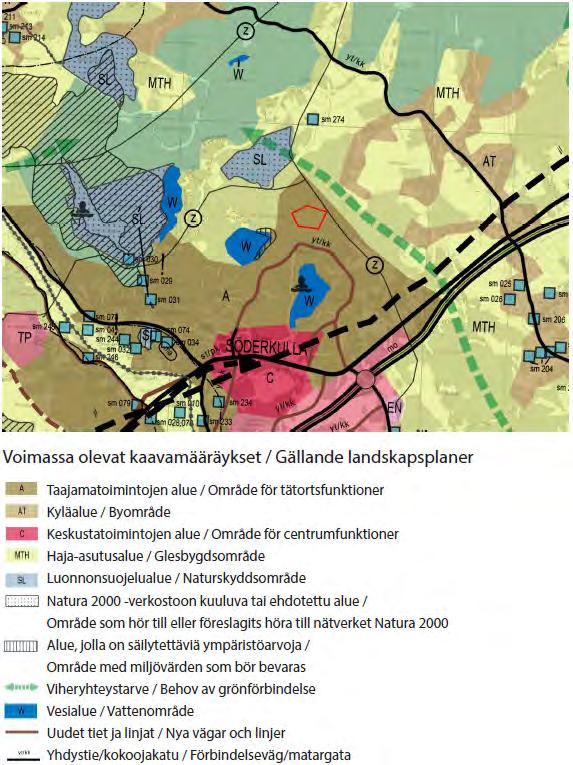 Kuva 21. Ote Sipoon yleiskaavasta 2025 (kv 15.12.2008). Suunnittelualue on osoitettu kartalla punaisella viivalla.