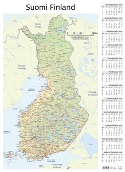 Muistiinpanotilaa jokaiselle päivälle. Kalenteri sisältää nimipäivät, pyhäpäivät ja liputuspäivät. Suomenkielinen. FSC.