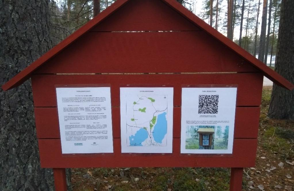 Opastetaulun suunnittelussa hyödynnettiin Googlen kuvahakua. Kuvahaussa tarkasteltiin erilaisten opastetaulujen malleja, joiden pohjalta suunniteltiin Evon Leimikkoradan opastetaulu.