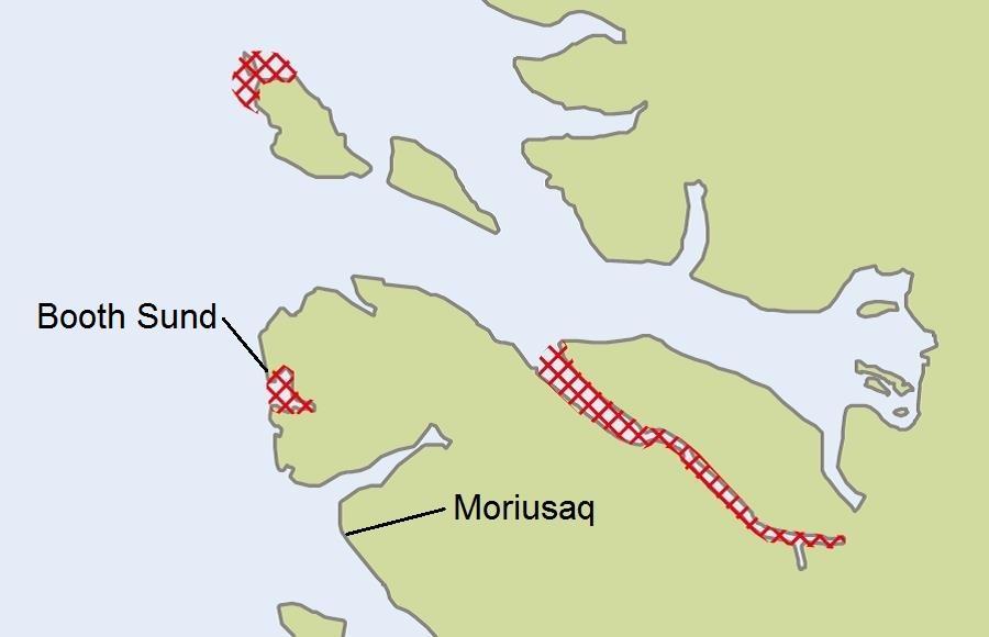 Titartagaq 14. Qaanaap eqqaani qerlutuut alluumasartut (pingaartumik mitit qingallit) isasarfii pingaarutillit (Boertmann & Mosbech 2011 allanngortitaq).