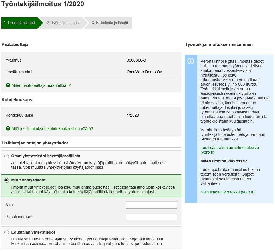 Tiedonantovelvollisen yhteystiedot Annettavat tiedot nimi ja tunnus